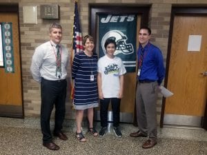 SOMS administrators with NY Jets Upstander of Week 3