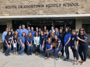 SOMS staff wearing blue for Stomp Out Bullying Day