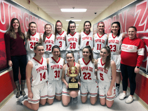 Girls Basketball team with coaches and Section trophy