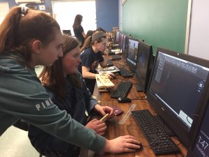 DDP students creating CAD designs for laser cutter projects