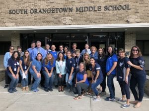 SOMS staff wearing blue for Stomp Out Bullying Day