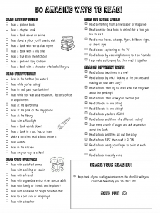 50 Ways to Read - click the photo to make larger to print and check off as you go!! Bring it back to the Library when we return!!